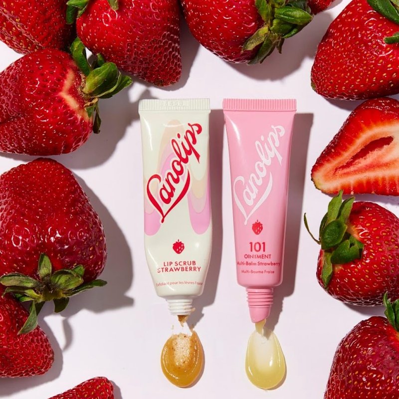 Lanolips Strawberry Lip Scrub & Lip Balm Set - Lip Rituals Lip Care Kit Infused with Pure Lanolin & Strawberry Extract - Gently Smoothes and Hydrates Dry Skin (2 Count)