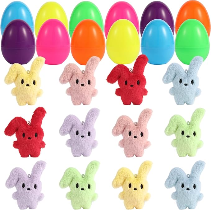 12PCS Easter Eggs with Plush Bunny Toys, Cute Stuffed Bunnies, Easter Basket Stuffers for Boys Girls, Easter Egg Fillers Party Favors Gifts for Kids Teens