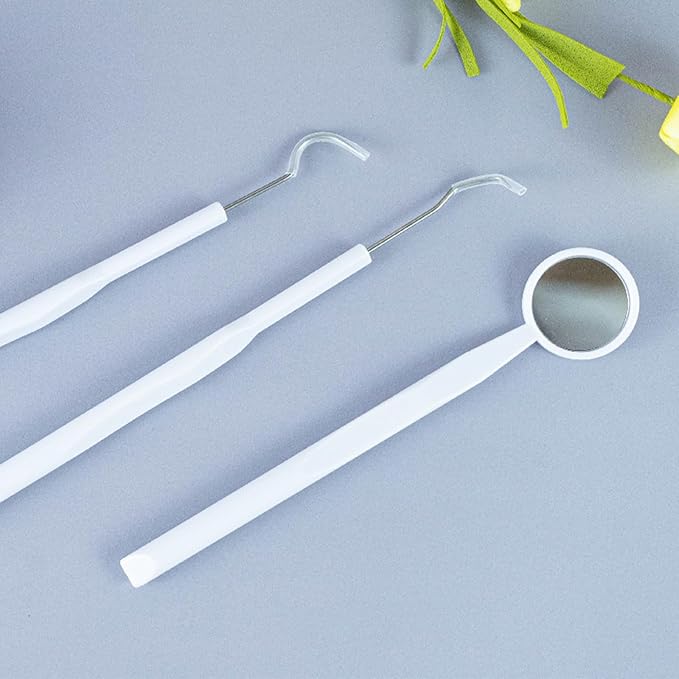 3 Pieces Dental Tools Set, Professional Disposable Plastic Dental Hygiene Cleaning Kit, including Dental Mirror, Probe for Oral Care Orthodontic Supplies