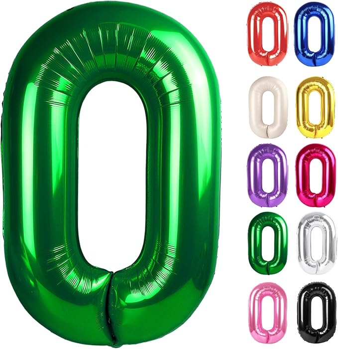 Green Number 0 Balloon 40 Inch, 0 Balloon Numberfor 10th 20th 30th 40th 50th 60th Birthday Decorations, Green Party Supplies for Men Women