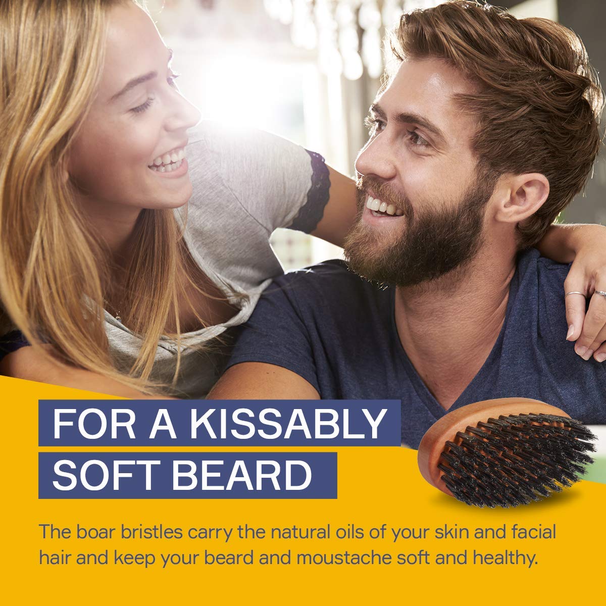Seven Potions Beard Brush For Men - Pear Wood Handle with Soft Second-Cut Boar Bristles - Soft Bristles To Tame and Soften Your Facial Hair