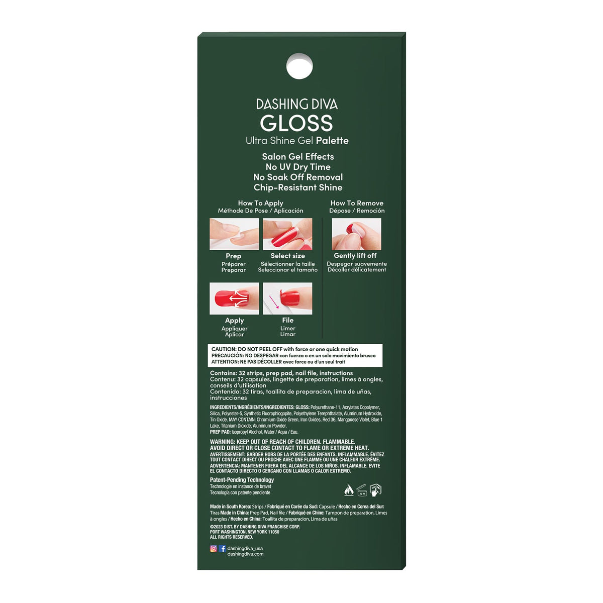 Dashing Diva Gloss Nail Strips - Mistletoe Kiss | UV Free, Chip Resistant, Long Lasting Gel Nail Stickers | Contains 32 Nail Wraps, 1 Prep Pad, 1 Nail File