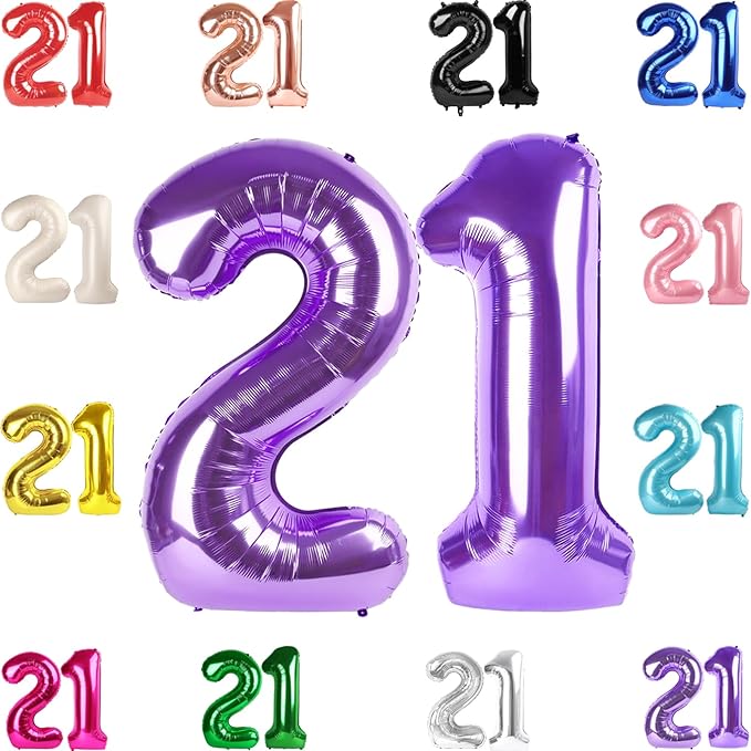 21 Balloon Number, Purple Number 21st Birthday Balloons 40 Inch, 21 or 12 Years Old Purple Birthday Decorations for Men Women Him Her, 21st Anniversary Decorations