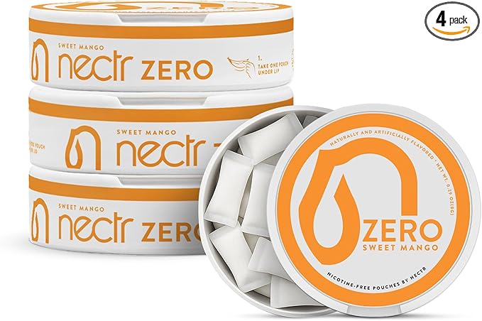 Nectr Energy Zero Pouches - No Caffeine, No Sugar, Zero Calories Mini Pouches for Oral Fixation and Stress Relief - 4 Pucks of 20 - Sweet Mango Flavor