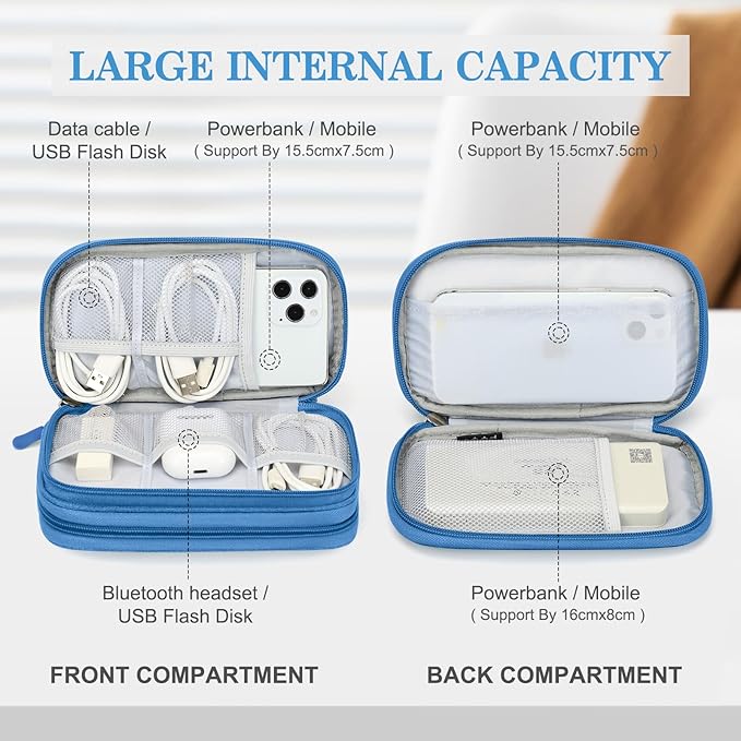 FYY Electronic Organizer, Travel Organizer Bag Pouch, Electronic Accessories Carry Case, Portable Waterproof Double Layers All-in-One Storage Bag for Cable, Cord, Charger, Phone, Earphone, Cyan
