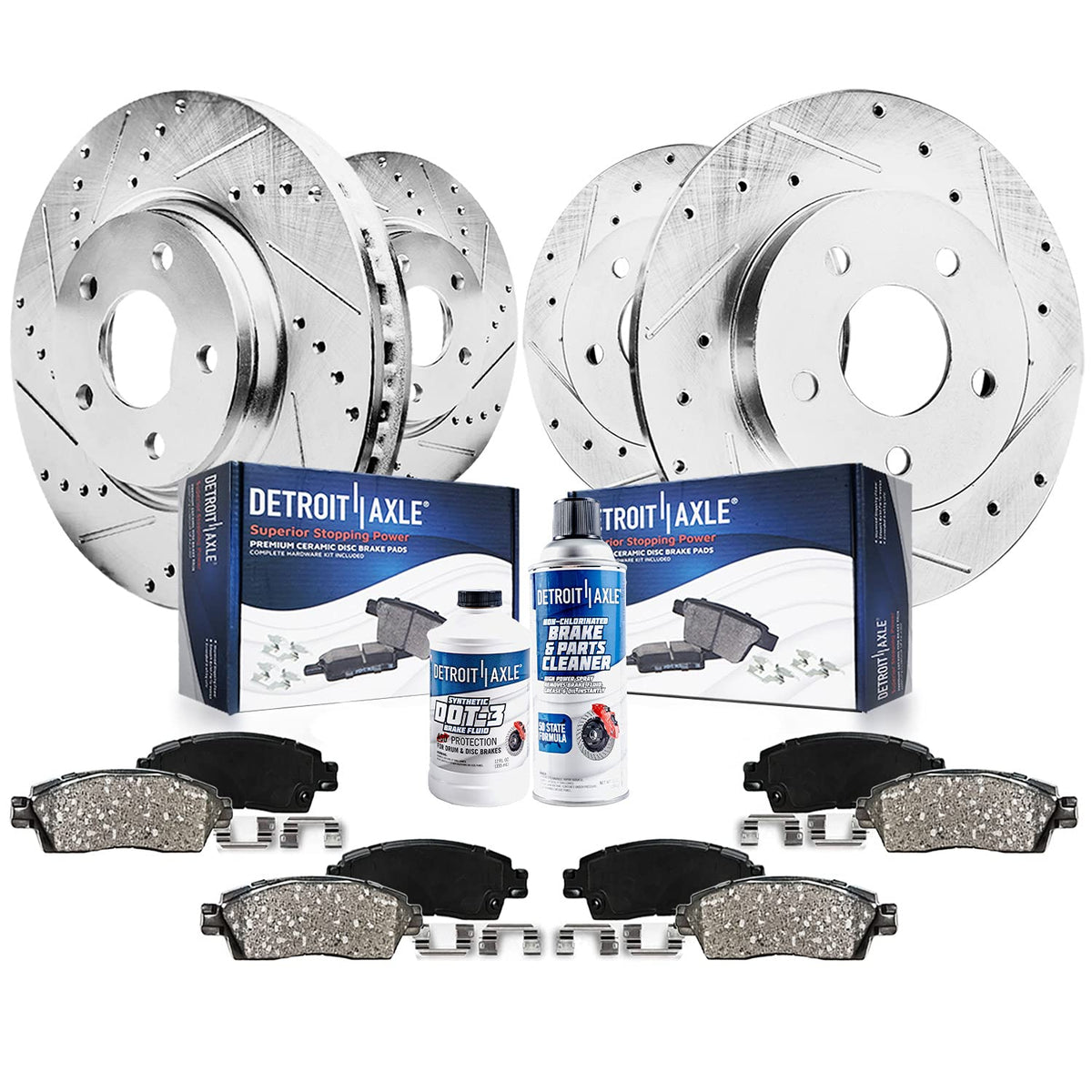 Detroit Axle - Brake Kit for 2005 Subaru Outback Drilled & Slotted Brakes Rotors Ceramic Brakes Pads Front and Rear Replacement: