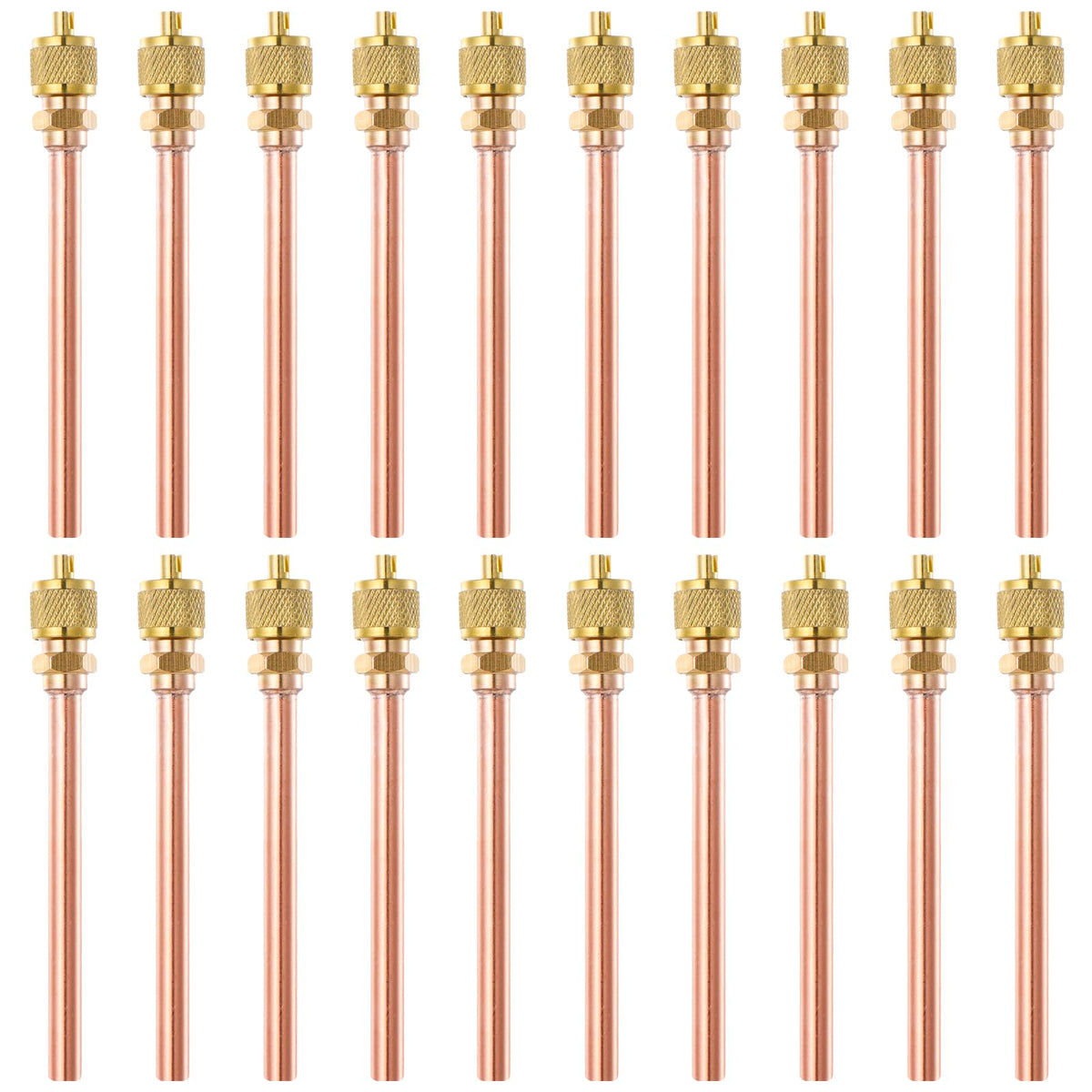 Service Access Valves Kit, 20PC Access Service Valve 1/4 SAE x 1/4 OD x 3.54 Stem Core Brass Copper Refrigerator Access Va
