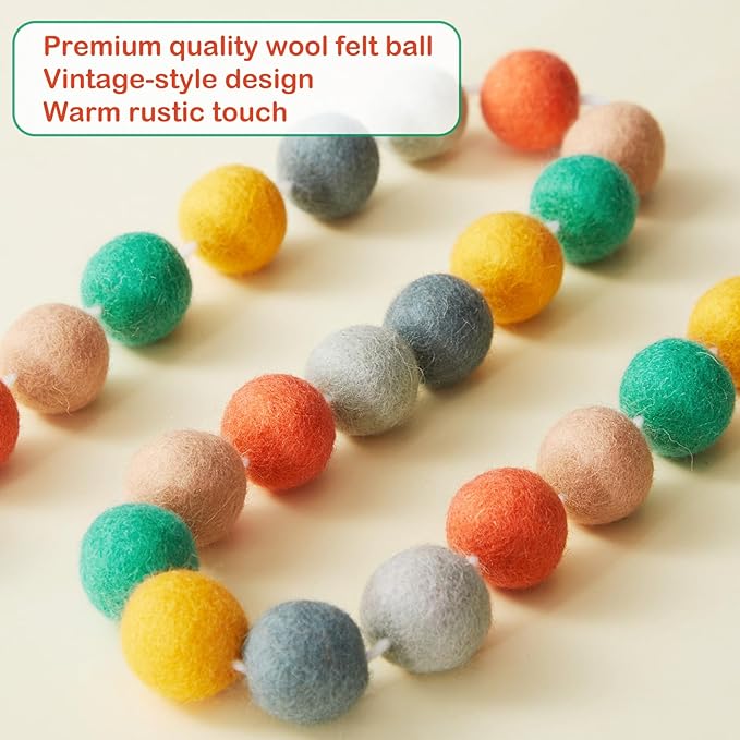 Boao 2 Pieces Wool Felt Ball Garland Colorful Pom Pom Garland Handmade 6.5 Feet Long 24 Balls Felt Banner for Wall Christmas Tree Decoration (Cute Colors)
