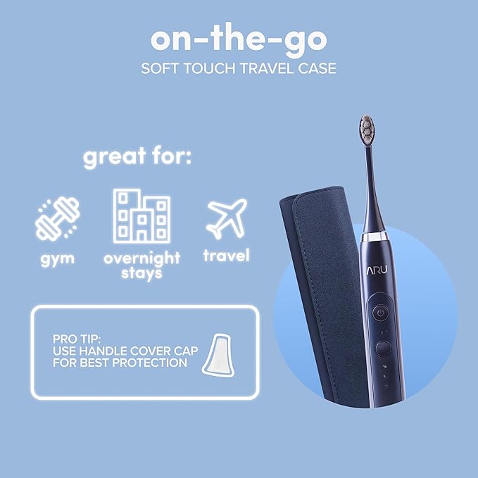 ARU Sonic Toothbrush Starter Kit with Customizable Modes and 2 Minute Timer, ADA-Approved Electric Toothbrush for Adults, Soft Toothbrush for Gums, 45+ Days Battery, Travel Case, Mystic Blue