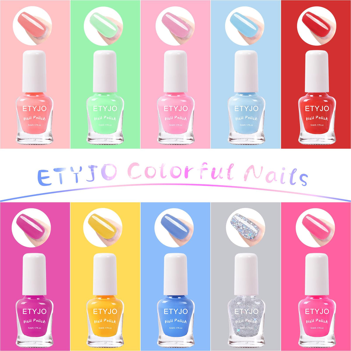 ETYJO Kids Nail Polish Non-Toxic Nail Polish Set for Girls 10 rainbow Colors Water Based Peel Off Quick Dry Nail Polish Kit for Age 3+ Toddler Teen Birthday Gift