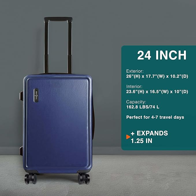 TRAVELARIM Luggage Sets 3 Piece, 24 Inch Suitcase and 28 Inch Luggage with Spinner Wheels, Durable Hard Shell Suitcase Set, Expandable Travel Suitcases with Wheels, Navy