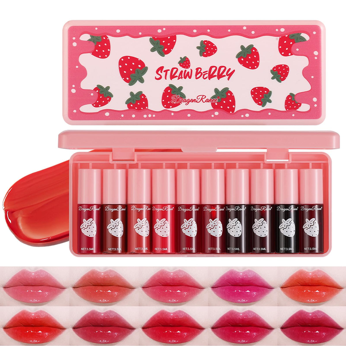 10 Colors Lip Tint Stain Set, Korean Moisturizing Lip Gloss Velvet Mini Liquid Lipstick, Multi-Use Lip and Cheek Tint, Non-Stick Cup, Lightweight, Long-Lasting Waterproof Lips Makeup