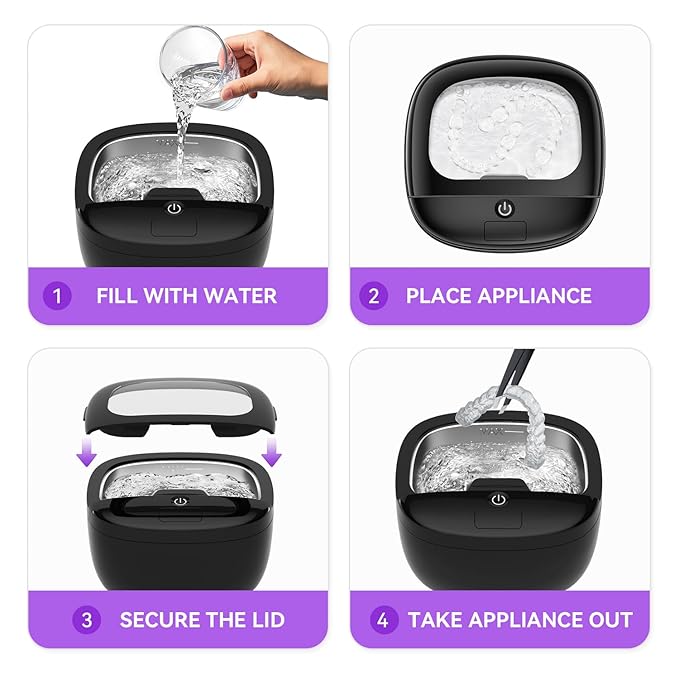 Ultrasonic Retainer Cleaner, 45kHz Dental Cleaning Pod for Dentures, Aligners, Night Guards & Jewelry, 150ML Denture Cleaner 2 Timed Modes & Travel Design