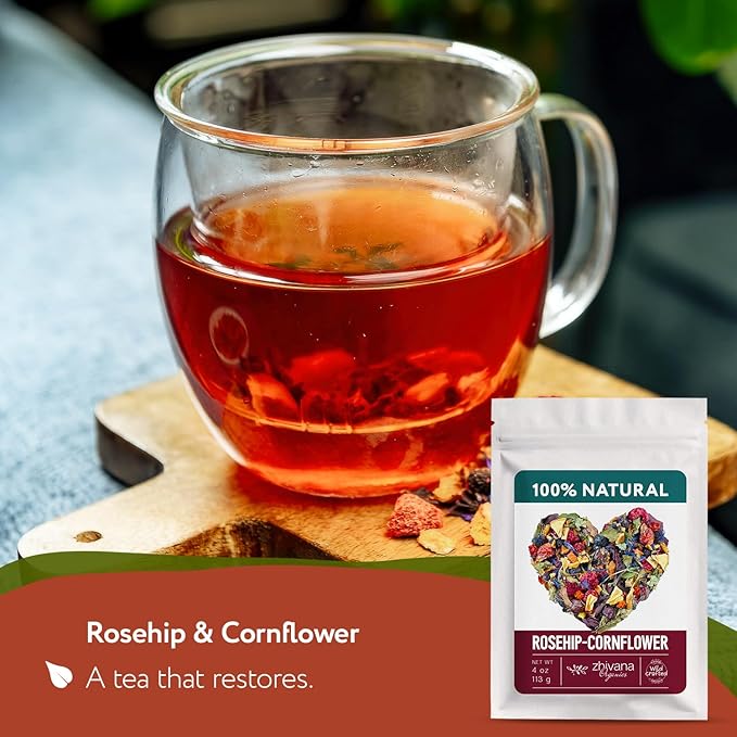 Cornflower Rosehip Herbal Tea – Loose Leaf Caffeine-Free Blend with Hibiscus, Lemon Balm & Elderflower – No Flavorings, No Colorants, No Sweeteners – Pure & Natural – 4oz