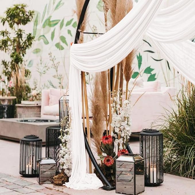 Ivory Wedding Arch Draping Fabric 30'' x 18FT Sheer Chiffon Arch Drape Backdrop 1 Panel Drape for Easter Bridal Shower Baby Shower Photo Booth Church Decor Birthday Party Outdoor Decoration