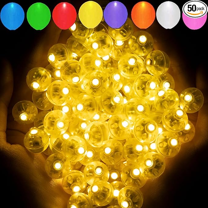 Aogist 50pcs Yellow Balloon Lights,Long Standby Time Waterproof Mini Light,Battery Powered,Round LED Ball Lamp for Latex Balloon Paper Lantern Party Wedding Festival Christmas Halloween Decorative