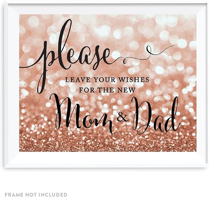 Andaz Press Baby Shower Party Signs, Glitzy Rose Gold Glitter, 8.5x11-inch, Please Leave Your Wishes for the New Mom & Dad Sign, 1-Pack, Bokeh Colored Party Supplies
