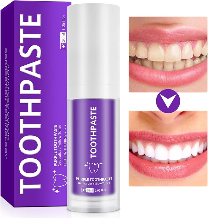 Purple Toothpaste, Teeth Whitening Colour Corrector Toothpaste for Teeth Whitening, Color Correcting Technology, Natural Removal Surface Stain