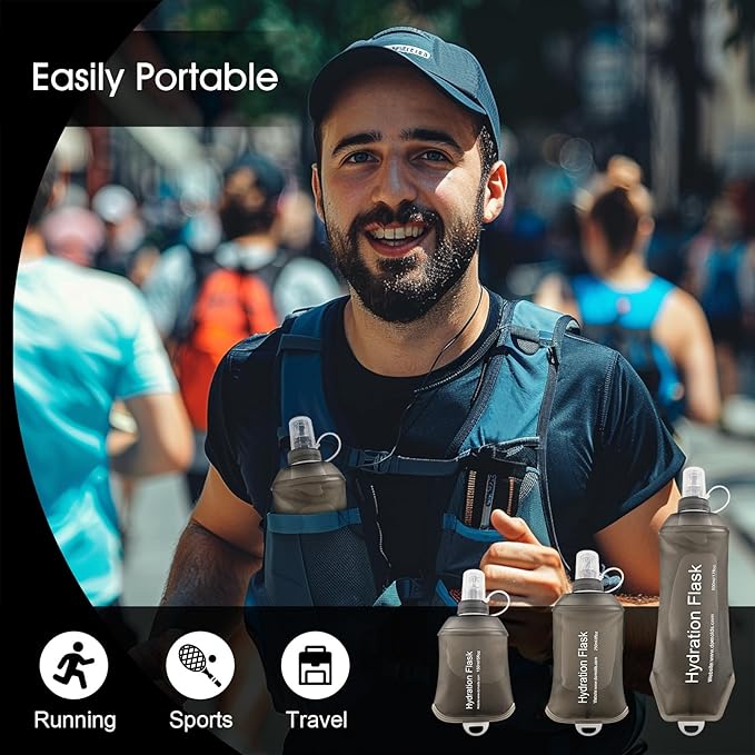 WILDREEDS 250ml Soft Flask, TPU Collapsible Soft Water Bottle for Hydration Pack, Running Vest, Folding Water Bottle for Hiking Cycling Climbing-2Pcs, Grey