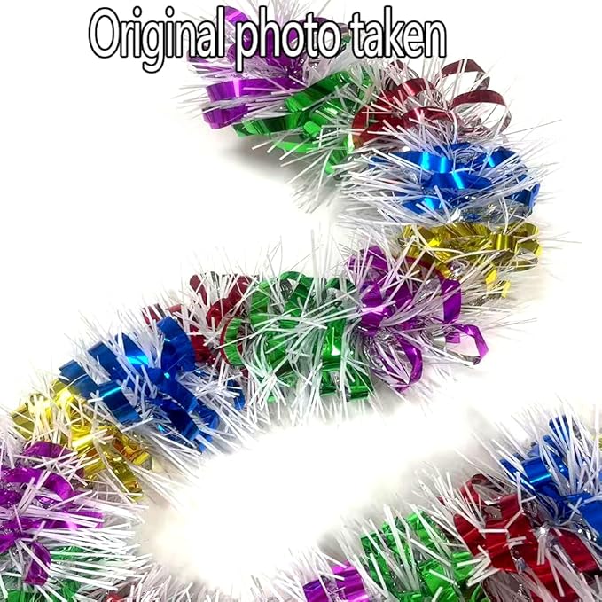 33Ft Long Tinsel Twist Garland Shiny Thick Metallic Foil Xmas Tree Decorations for Birthday Party Christmas New Year Parties Parade Floats and Other Holidays Hanging Decor Supplies-(Colours+White)