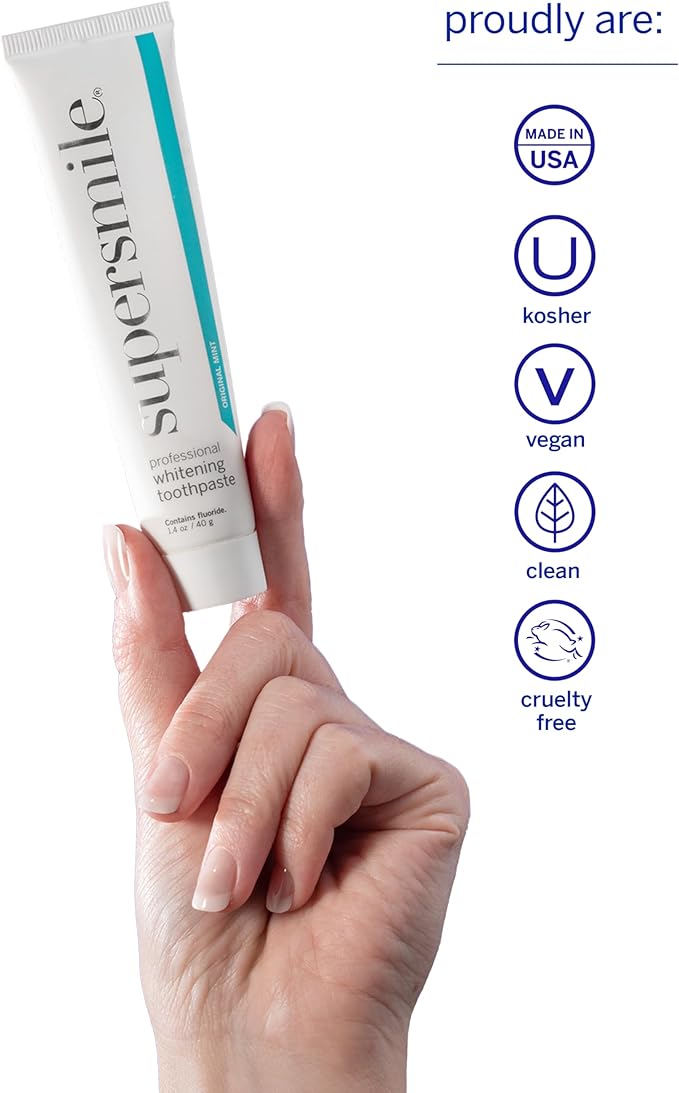 Supersmile Professional Whitening Toothpaste w/ Fluoride - Removes Stains & Whitens Teeth 6 Shades - Enamel Strengthening - No Sensitivity - Travel Size (Original Mint, 1.4 Oz)