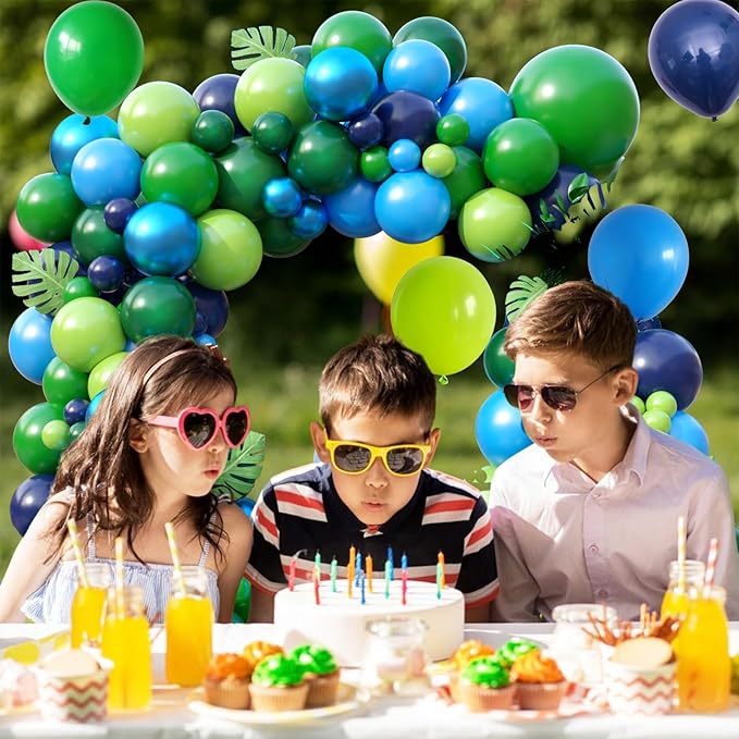 FunHot Blue Green Balloon Arch Kit, Dinosaur Balloon Garland Kit with Fruit Green Dark Navy Blue Latex Balloons for Boys Baby Shower Jungle Safari Kids Dinosaur Themed Birthday Party Decorations