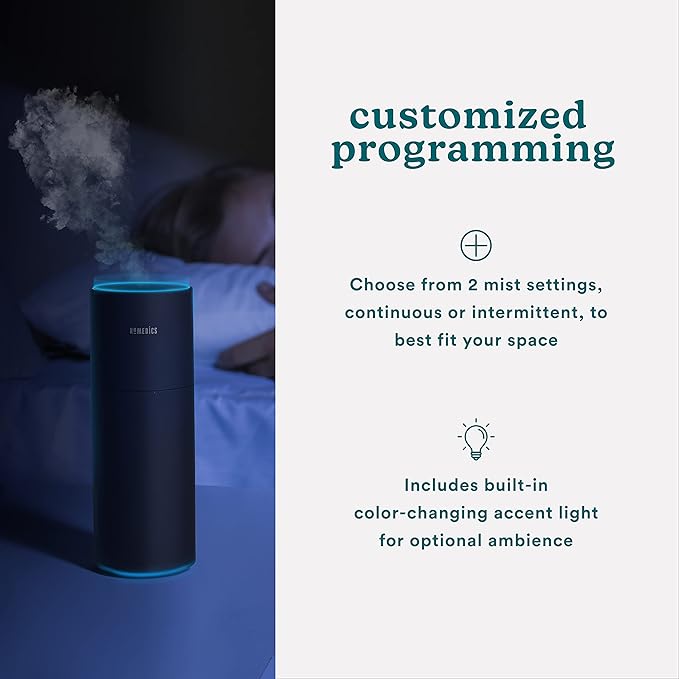Homedics Portable Humidifier - Small Air Humidifiers for Bedroom, Plants, Office, Travel - Cool Mist Humidifiers, Color-Changing Accent Light, 2 Mist Settings, Black