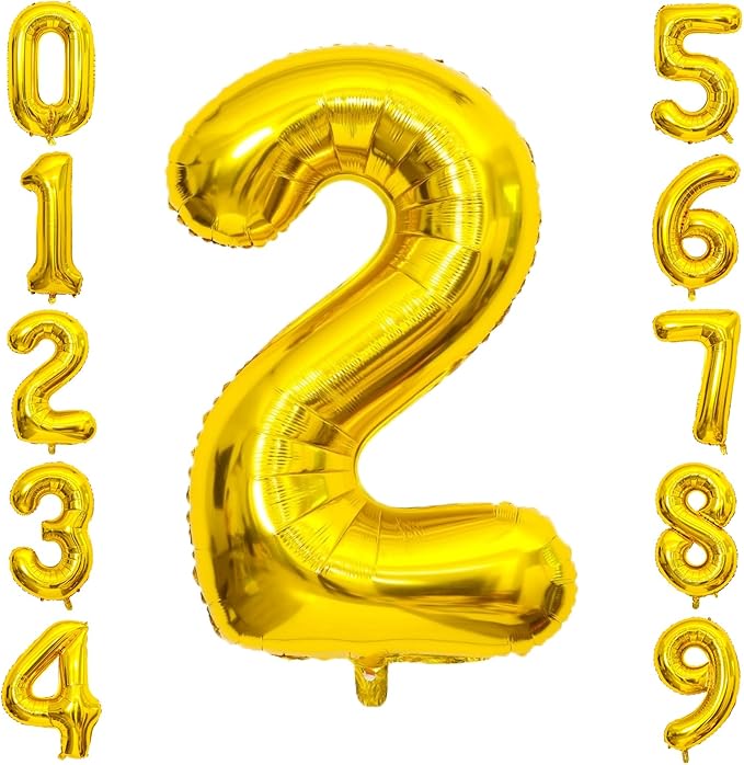Gold Number Balloons Birthday Balloons - Giant Gold Number 2 Balloon 40 inch, Numbers Balloon Birthday Decorations, Gold Party Supplies for Women Men