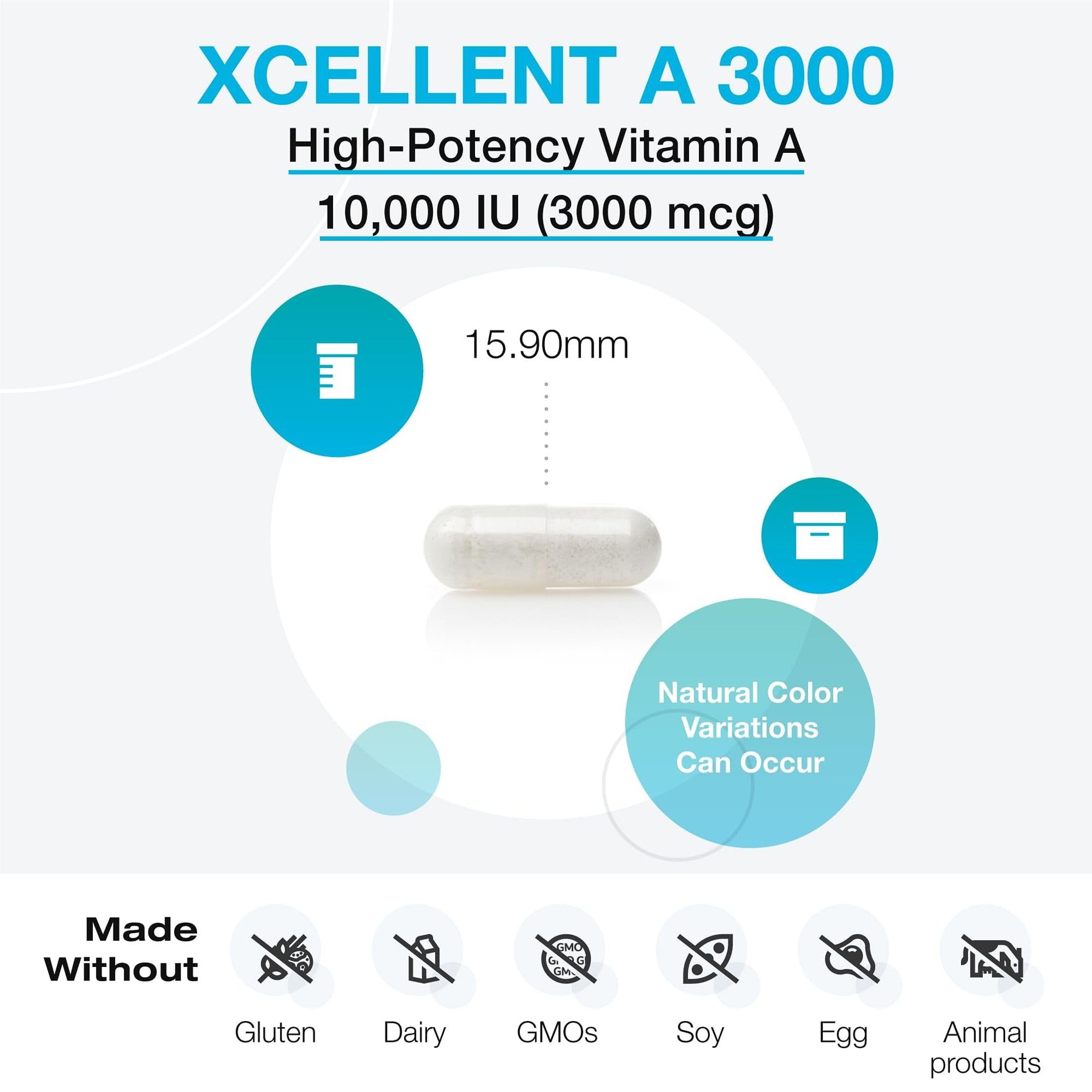 XYMOGEN Xcellent A 3000 - Supports Immune Function, Cellular Health & Mucosal Surfaces - Vitamin A as Retinyl Palmitate - Vegetarian, Non-GMO & Gluten-Free - 60 Capsules