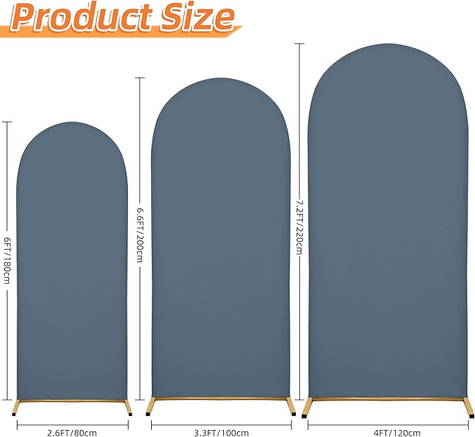 Arch Covers,Arch Backdrop Stand Fitted Cover for Wedding Birthday Party Ceremony Banquet Decoration(7.2FT&6.6FT&6FT,Dusty Blue,Cover Only)