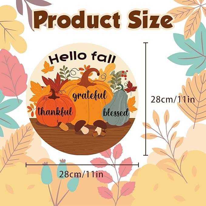 Thanksgiving Decorations - Welcome Sign for Front Door,Rustic Round Wood Wreaths for Outdoor,Maple Leaves Garland Porch Decor for Thanksgiving Friendsgiving - Fall Decor for Room Kitchen Wall
