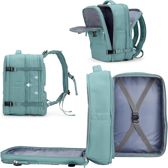 coowoz Large Travel Backpack For Women Men, Carry On Backpack,Hiking Backpack Waterproof Outdoor Sports Rucksack Casual Daypack Expandable Heavy Duty Extra large Backpack Blue Expansion