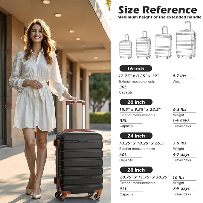 Coolife Luggage 3 Piece Set, Lightweight Durable Hardshell Suitcase set with 360° Spinner Wheels, TSA-approved Lock, Checked Family Travel Luggage sets, 16/20/24/28 Inch, Navy