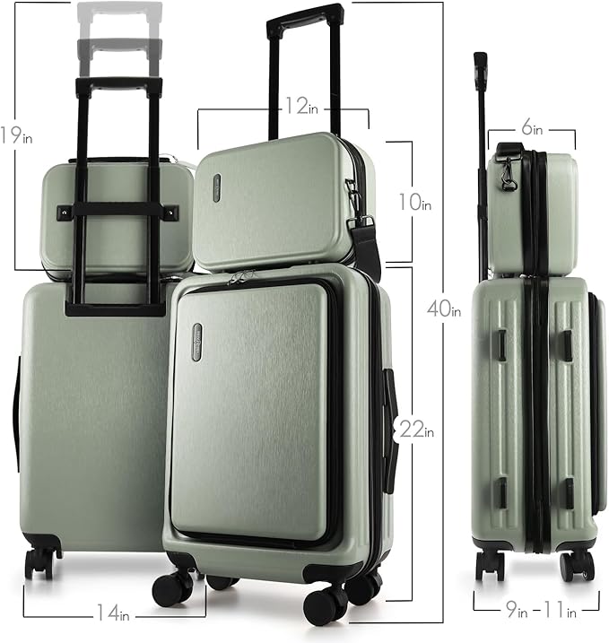 TRAVELARIM 20 Inch Carry On Luggage 22x14x9 Airline Approved, Carry On Suitcase with Wheels, Hard-shell Carry-on Luggage, Durable Luggage Carry-On, Sage Green Small Suitcase with Cosmetic Case