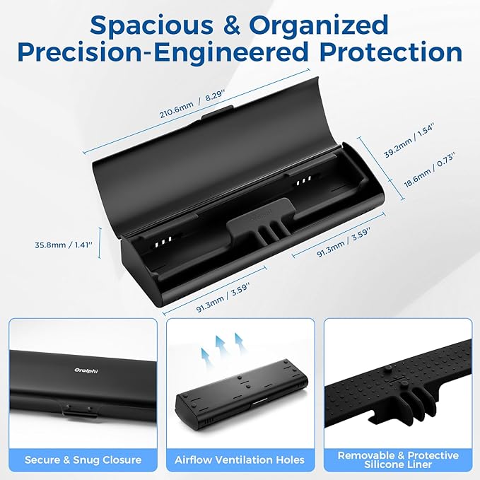 Aluminum Electric Toothbrush Travel Case, 2 in 1 Travel Toothbrush Holder for Oral B/Oral-B Pro 1000 1500 5000 7000 and Most Electric Toothbrush for Traveling, Removable Silicone Liner-Black