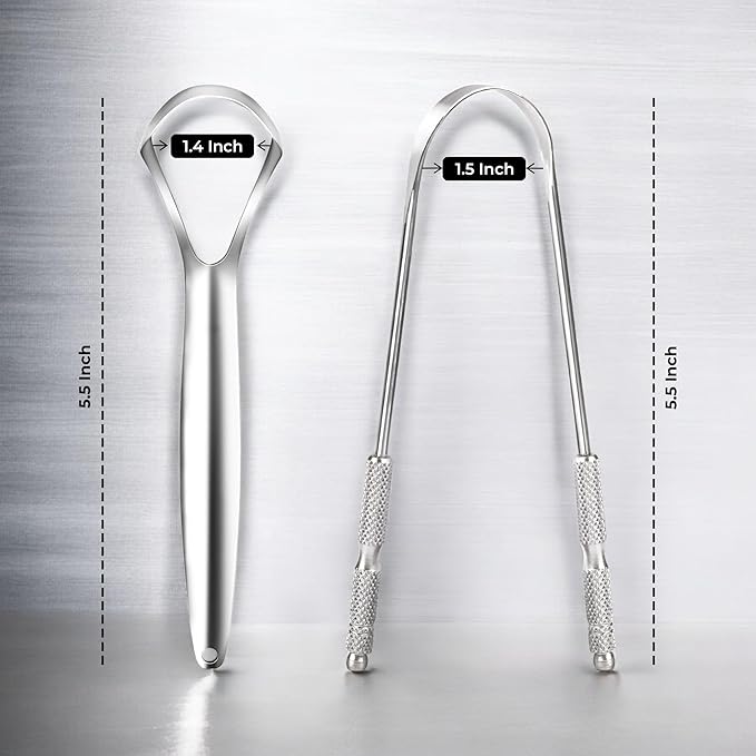 HOKIN Tongue Scraper for Adults with Travel Cases (2Pcs U & Spoon Combo Pack) - 100% Metal Tongue Cleaners, Tough Scrapers for Oral Hygiene