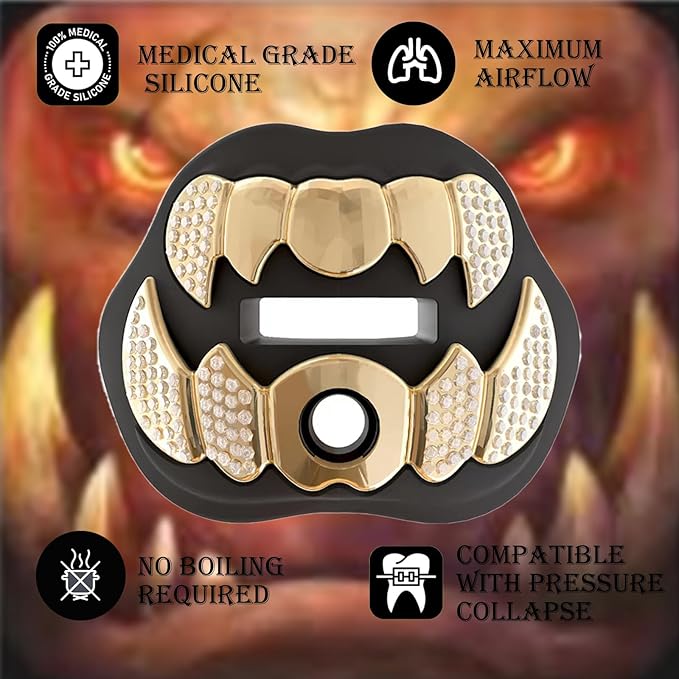LeCool Football Mouth Guard with Connected Strap- 3D Beast Chrome Adult and Youth Mouth Guard-Mouth Piece for Sports for Maximum Air Flow and Teeth Protection