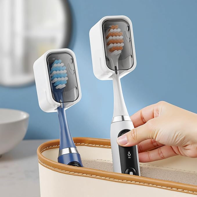Travel Toothbrush Head Cover 2PCS, Electric Toothbrush Covers Caps, Ventilated Toothbrush Protectors Caps for Travel, Camping, Bathroom, Business, Grey