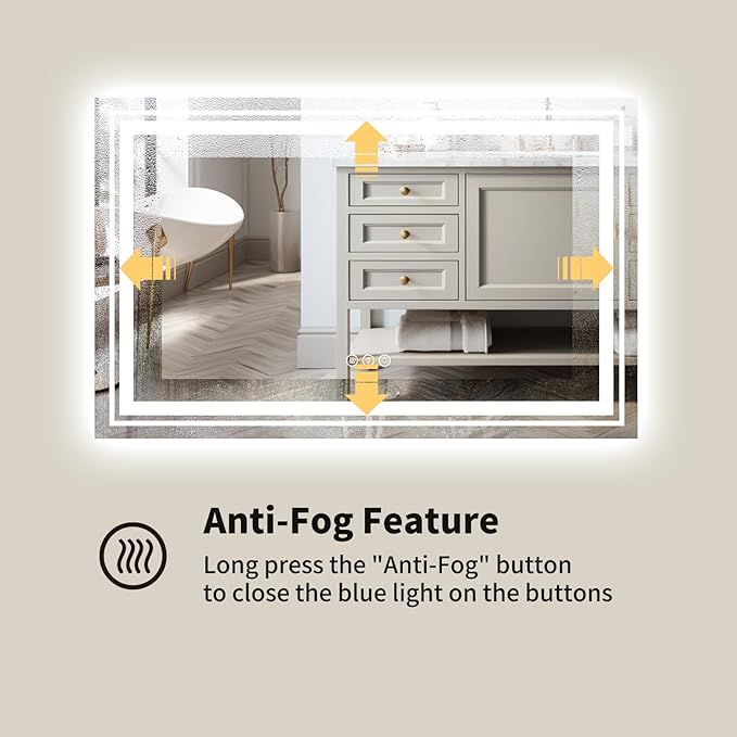 WTTY LED Bathroom Mirror 40"x30" with Back and Front Light,Modern LED Mirror for Bathroom,Stepless Dimmable Lighted Bathroom Vanity Mirror with Anti-Fog,Memory Function,Shatter-Proof