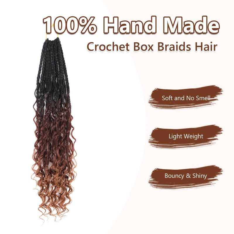 8 Packs Crochet Box Braids Hair-18 Inch Crochet Hair For Black Women Pre loople Crochet Hair with Curly Ends Goddess Box Braids Crochet Hair Braiding Hair Crochet Braids Hair for Black Women(1B/33/30)