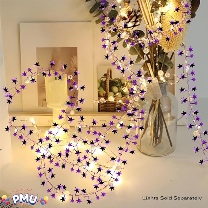 PMU 150 Ft Star Wire Shiny Garland Purple - Halloween, Christmas Party, Wedding, Birthday, Festive Home Decoration Ornament Purple (6pc-25Ft Each)