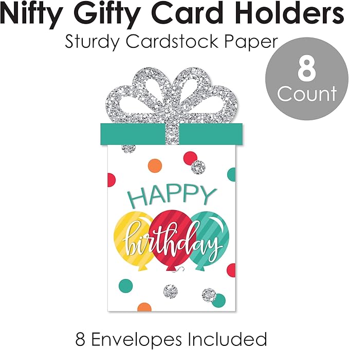 Big Dot of Happiness Colorful Happy Birthday - Birthday Party Money and Gift Card Sleeves - Nifty Gifty Card Holders - Set of 8