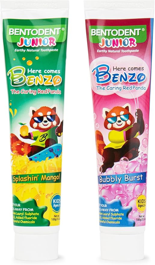 Bentodent Kids Toothpaste - All Natural Kids Toothpaste - Made Safe Certified Kids Toothpaste- No SLS,Veg, Fluoride Free Toothpaste Kids 2+ Age - Fresh Breath, Complete Care(Mango & Bubble Pack)