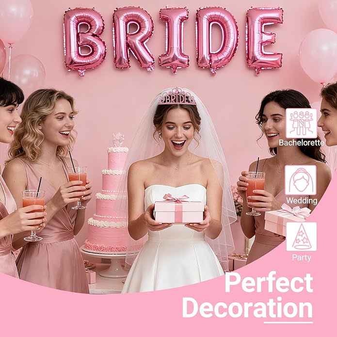 3Pcs Bride to Be Sash with Crown and Veil for Bachelorette Party Decorations，Bridal Shower Accessories for Gift, Favors