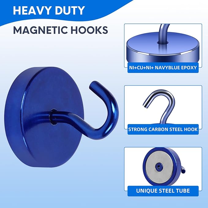 Neosmuk Magnetic Hooks, Cruise Ship Essentials, 100lb+ Heavy Duty Magnetic Hooks for Cruise Cabins, Refrigerator, Grill, Hanging, and Travel | Extra Strong Must-Haves Magnet Hook,Navyblue