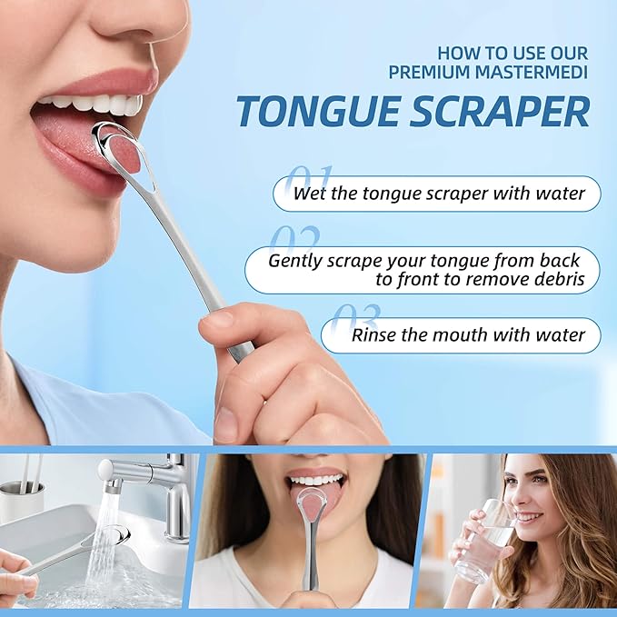 6 Pack Tongue Scraper - Reusable & Easy to Clean Tongue Scrubber with Travel Case for Adults & Kids - Medical-Grade 100% Stainless Steel Tongue Cleaner for Fresh Breath & Oral Care