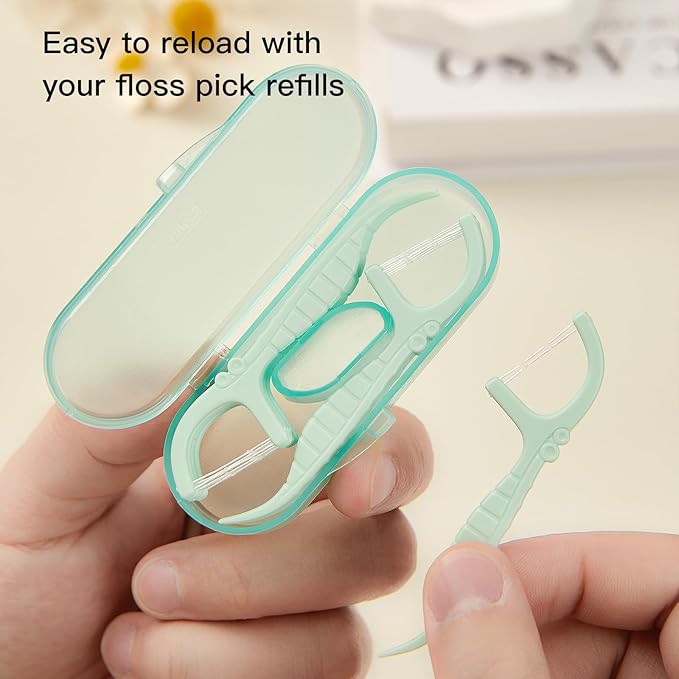 Pink Mint Dental Floss Picks, 2 Portable Travel Cases (10 Picks) + 65 Refills, Double-Line Flossers for Tight Teeth, Fresh Breath, Plaque Removal, BPA-Free, On-The-Go Oral Care