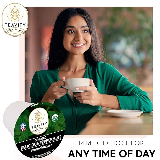 Organic Peppermint Tea Pods for Keurig - Decaf Tea - by Teavity (24 Tea Pods)