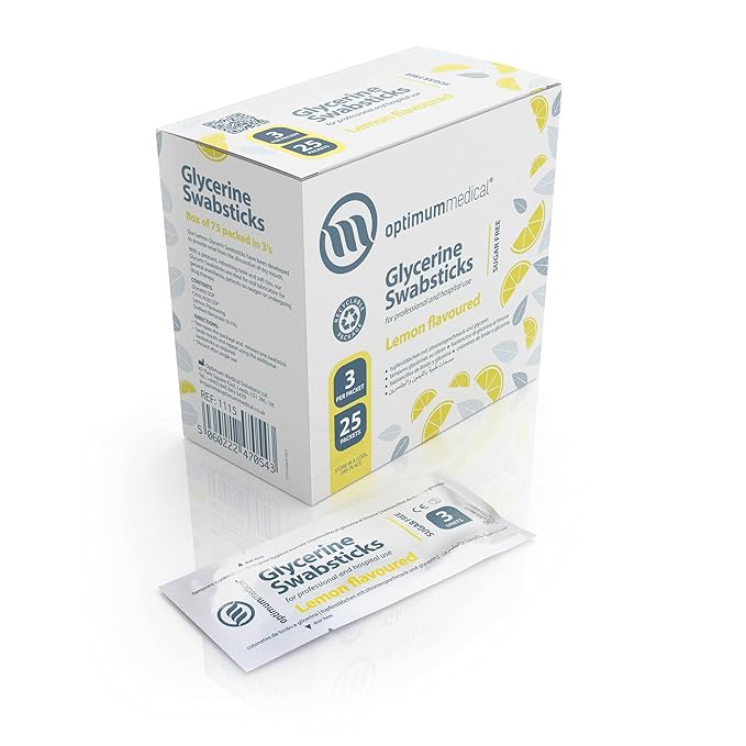 OPTIMUM MEDICAL Glycerin Swabsticks (x75) – Lemon Flavour Pleasant Tasting Sugar Free Swab Sticks for Dry Mouth Relief (Lemon)