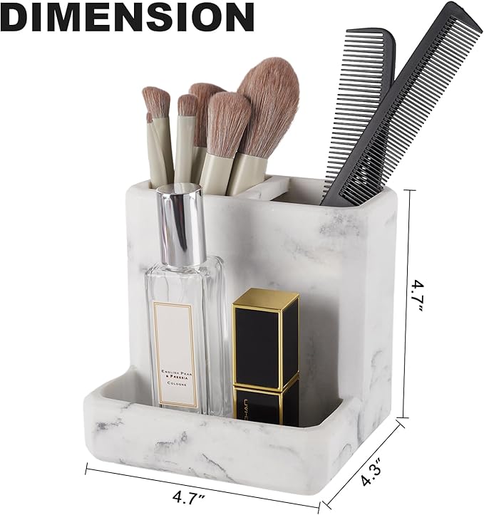 Toothbrush Holder for Bathrooms Organizer Countertop Organizer Accessories, with 3 Compartment Storage for Toothbrush Toothpaste Floss Razors, White Imitation Marble Finish Toothbrushholder03